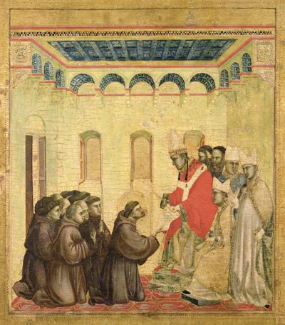 Pope Innocent III Approving the Rule, from the predella panel from St. Francis Receiving the Stigmata, c.1295-1300 by Giotto di Bondone